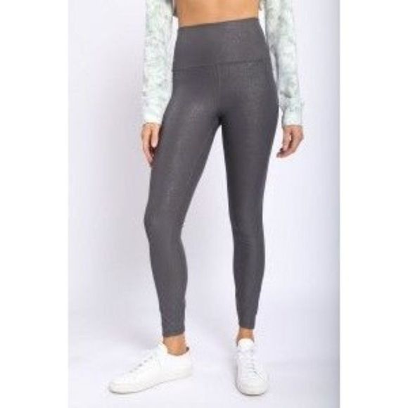 High-waisted Foil Leggings With Side Pockets Urban Chic Grey - Picture 2 of 9